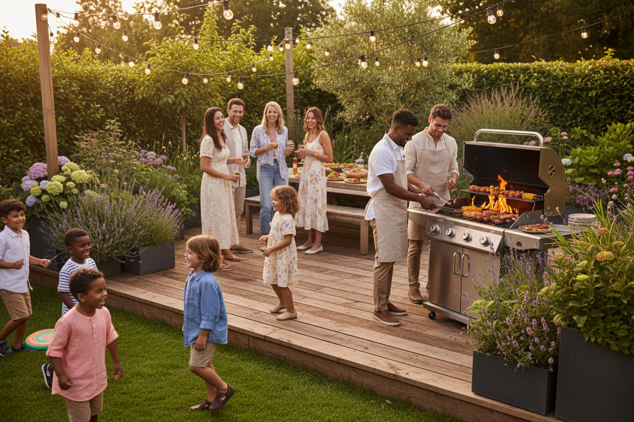 Family BBQ Rustic Deck Hero